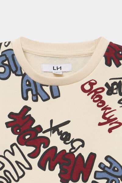 Sweat col rond manches longues ecru gar&ccedil;on