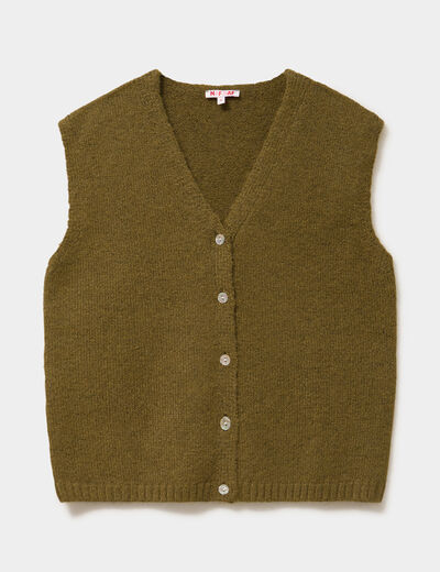 Gilet sans manches col en V vert olive femme