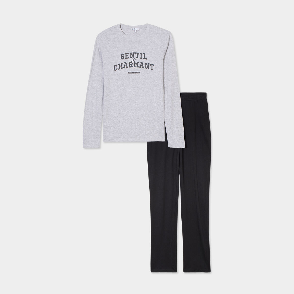 Ensemble pyjama pantalon 2 pi&egrave;ces coton gris homme