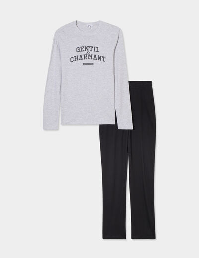 Ensemble pyjama pantalon 2 pièces coton gris homme