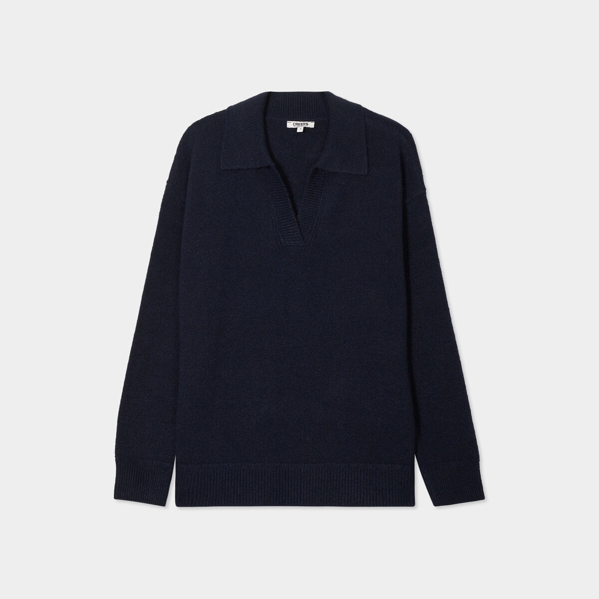 Pull col polo manches longues Creeks bleu fonc&eacute; femme