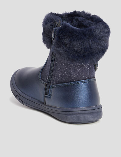 Bottines fausse fourrure et paillettes bleu marine bébé fille