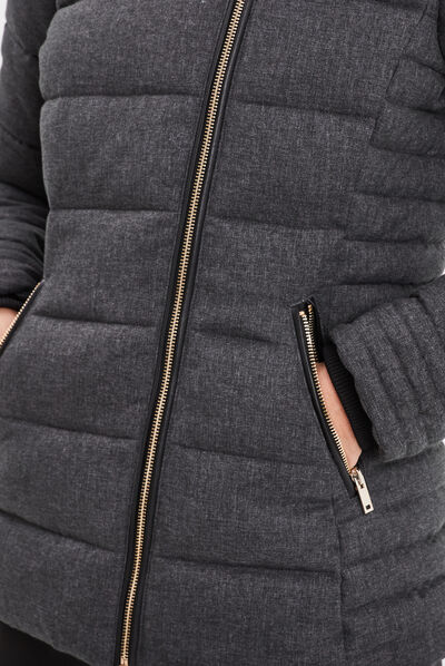Doudoune cintrée à capuche gris foncé femme