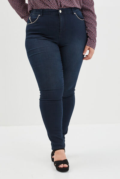 Jeans slim 5 poches avec liserés bleu femme grande taille