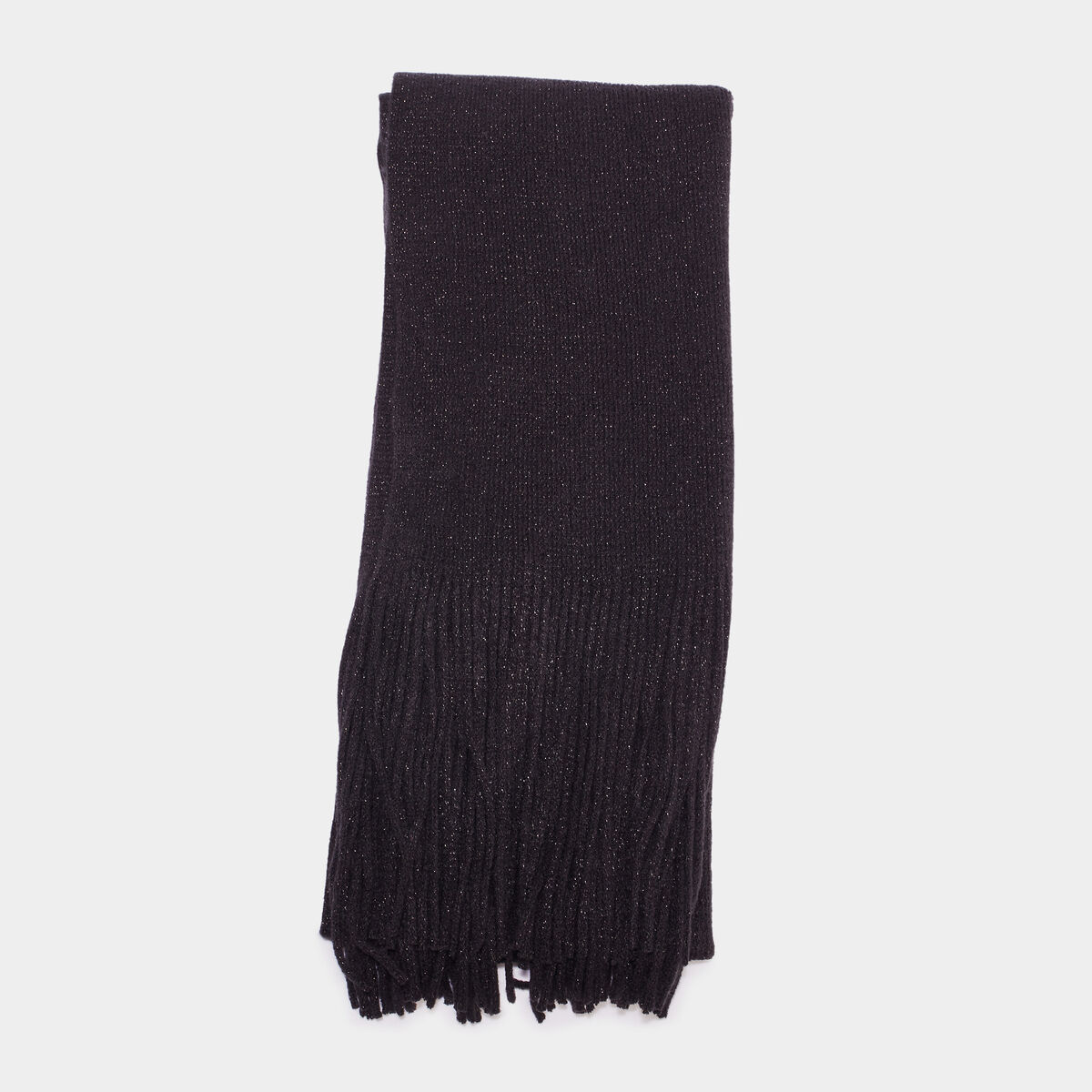 &Eacute;charpe tricot&eacute;e &agrave; franges noir femme