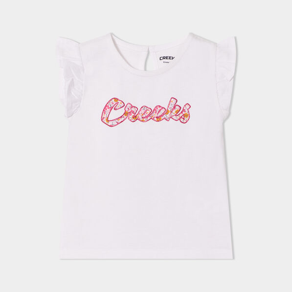 t shirt manches volants coton creeks blanc bebef T-shirt manches volants coton Creeks blanc bébé fille