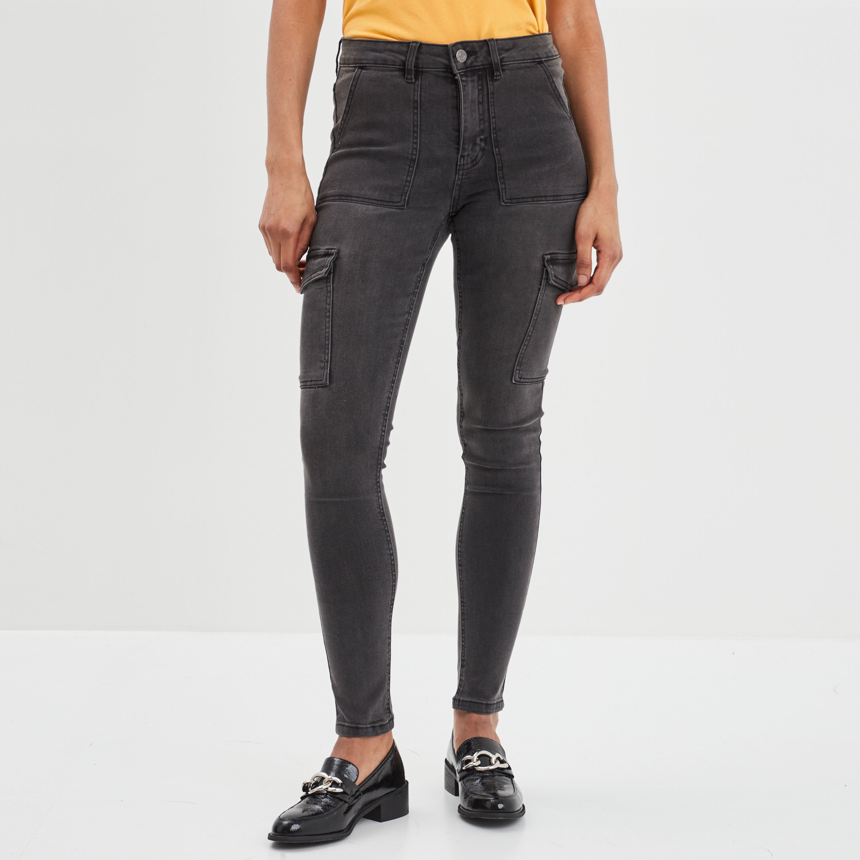 Jean femme pas cher jeans skinny slim taille haute. Gris La Halle