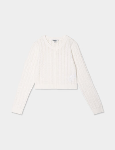 Gilet court manches longues coton ivoire fille
