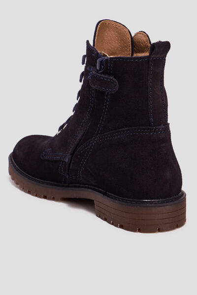 Bottines à lacets en cuir bleu marine fille