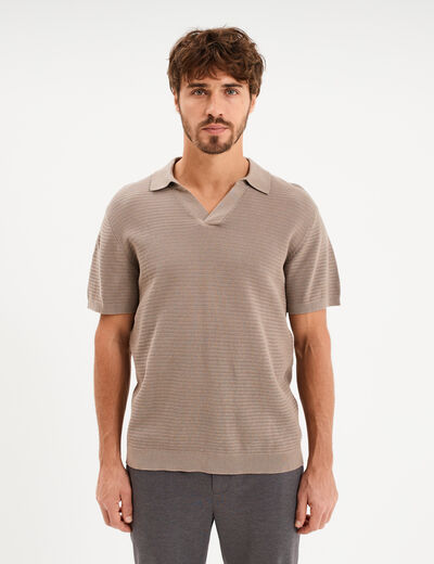 Polo manches courtes textur&eacute; coton marron homme
