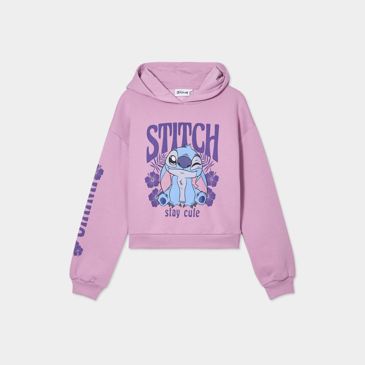 Sweat hoodie cropped &agrave; capuche Stitch parme femme