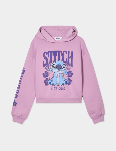 Sweat hoodie cropped à capuche Stitch parme femme