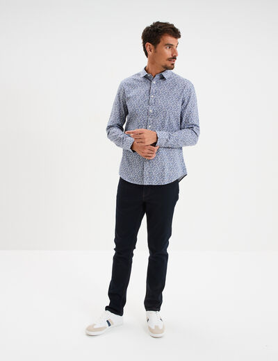 Chemise droite imprimée manches longues bleu homme