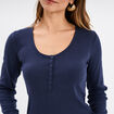T-shirt ajusté col tunisien jersey coton bleu marine femme