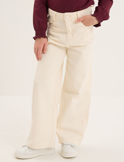 Pantalon coupe large 5 poches coton creme fille