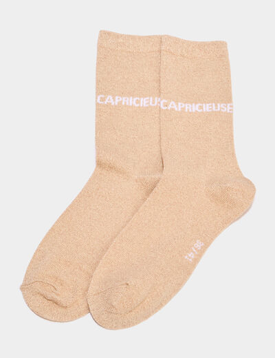 Chaussettes &agrave; fils m&eacute;tallis&eacute;s mi-hautes jaune or femme