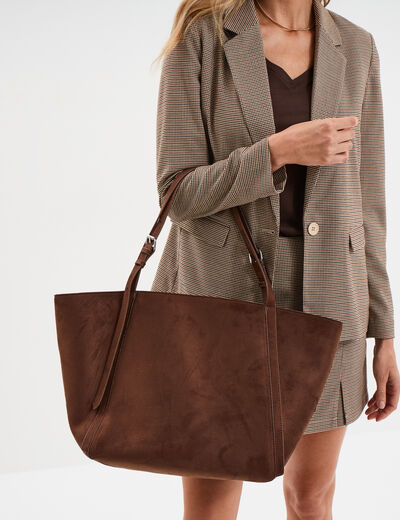 Sac cabas effet su&eacute;dine marron fonc&eacute; femme