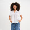 Blouse fluide l&eacute;g&egrave;re avec volants coton blanc femme