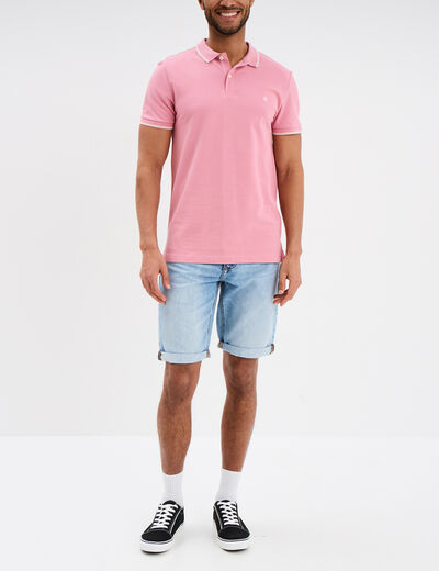Polo manches courtes bords contrastés rose homme