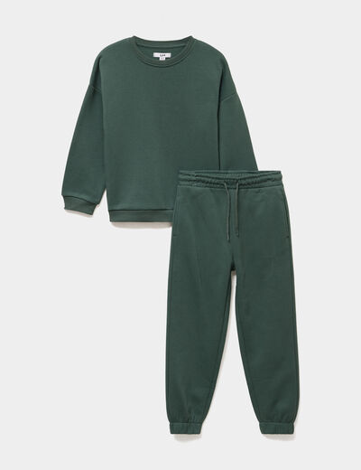 Ensemble jogging sweat et pantalon vert fonc&eacute; gar&ccedil;on