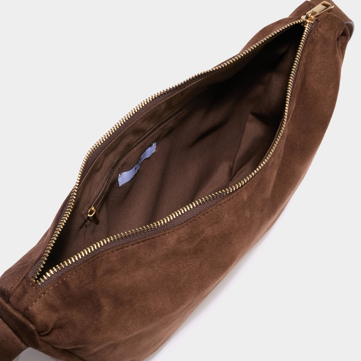 Sac banane effet su&eacute;dine marron fonc&eacute; femme