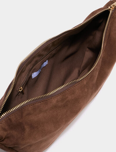 Sac banane effet su&eacute;dine marron fonc&eacute; femme