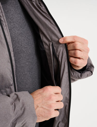 Doudoune courte &agrave; capuche d&eacute;perlante gris homme