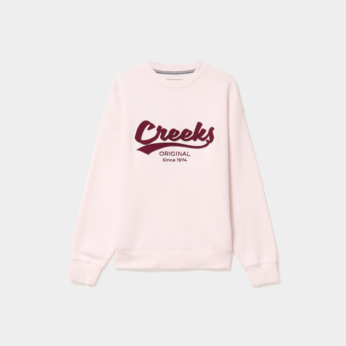 Sweat molleton col rond manches longues rose clair femme