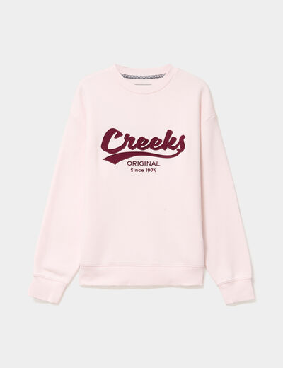 Sweat molleton col rond manches longues rose clair femme