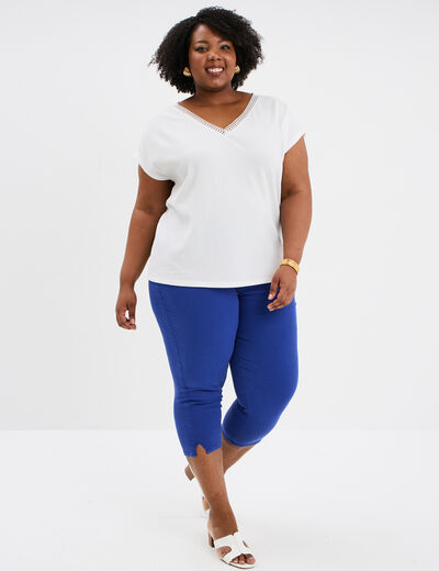 Pantalon corsaire skinny taille haute bleu roi femme grande taille