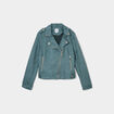 Veste courte esprit biker effet suédine vert foncé femme