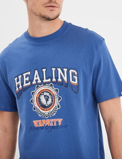 T-shirt oversize col rond coton Creeks bleu roi homme