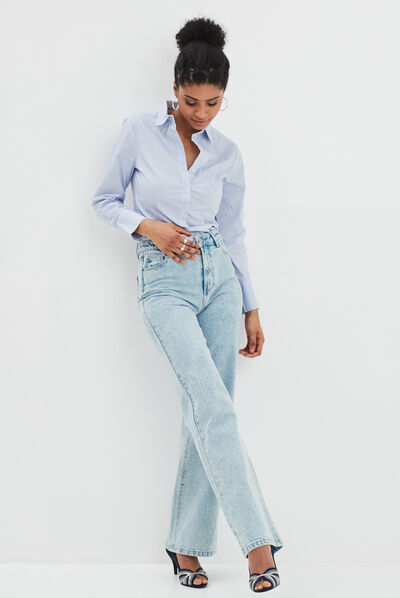 Chemise cintrée manches longues blanc femme
