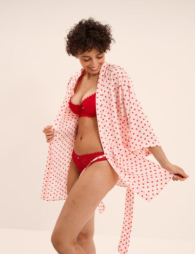 Peignoir kimono court effet satin rose clair femme