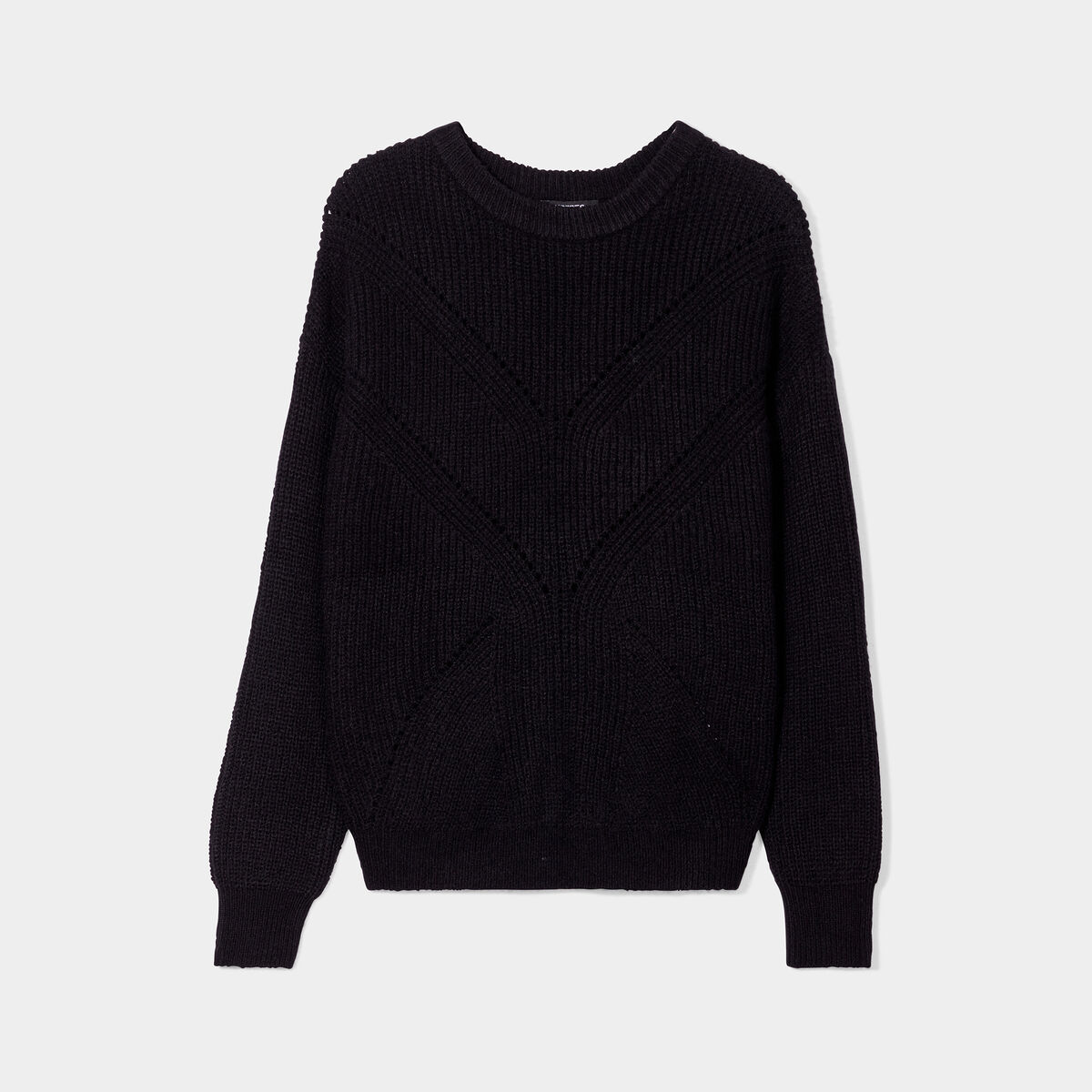 Pull col rond aspect laineux noir femme