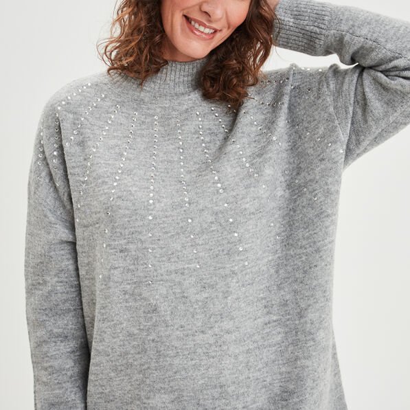 robe pull courte avec strass gris femme Robe pull courte avec strass gris femme
