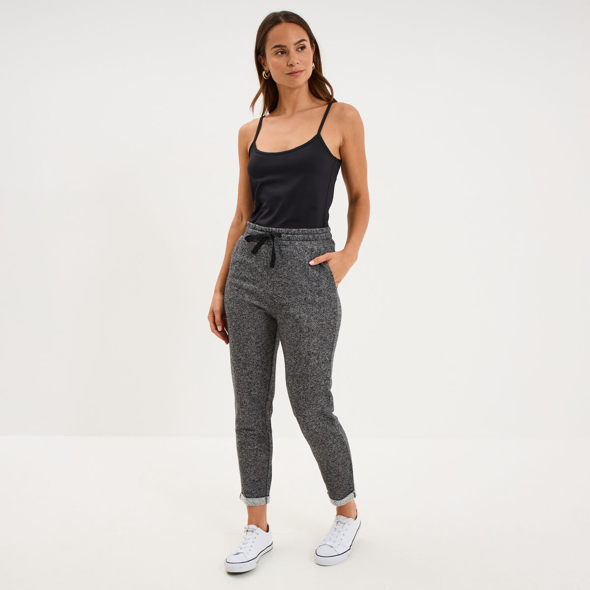 Pantalon jogging taille haute gris femme