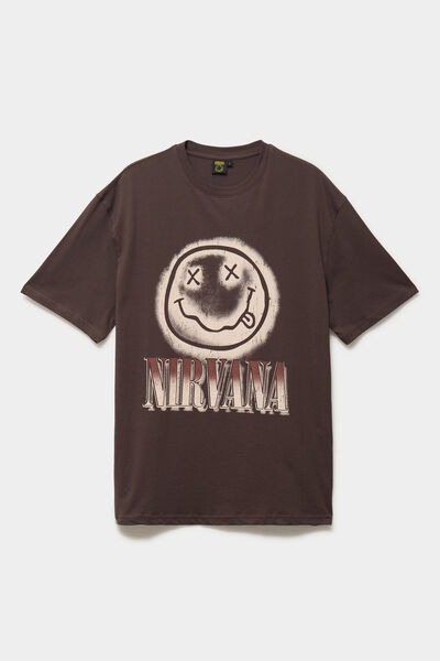 T-shirt manches courtes coton Nirvana marron fonc&eacute; homme