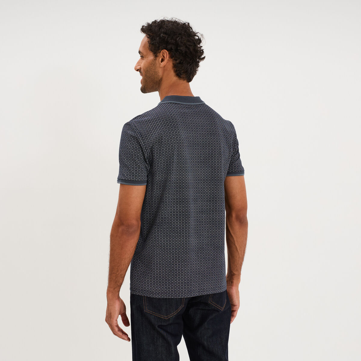 Polo slim manches courtes stretch bleu marine homme