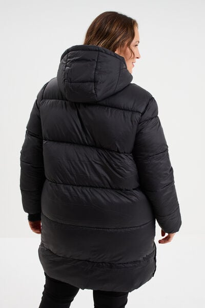 Doudoune longue &agrave; capuche noir femme grande taille
