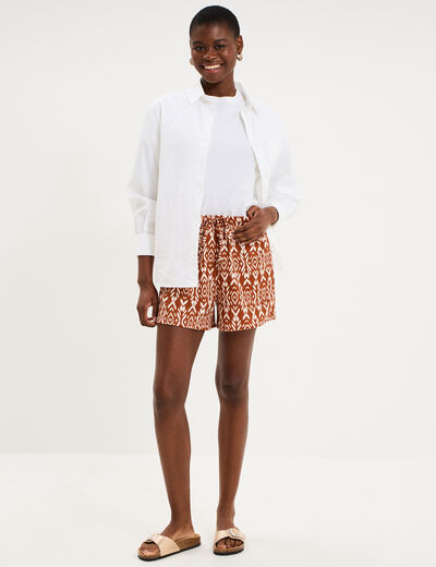 Short large effet gaufr&eacute; orange fonc&eacute; femme