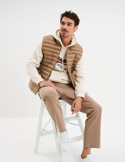 Sweat hoodie &agrave; capuche molleton 1 poche ecru homme