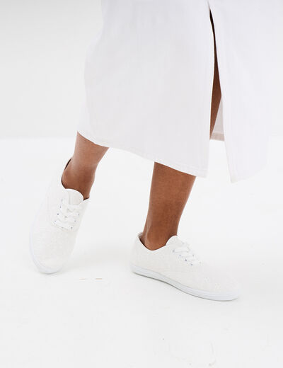 Tennis basses à lacets en toile blanc femme