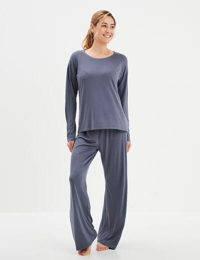 Ensemble pyjama pantalon 2 pièces bleu gris femme