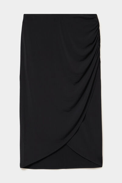 Jupe longue portefeuille stretch noir femme