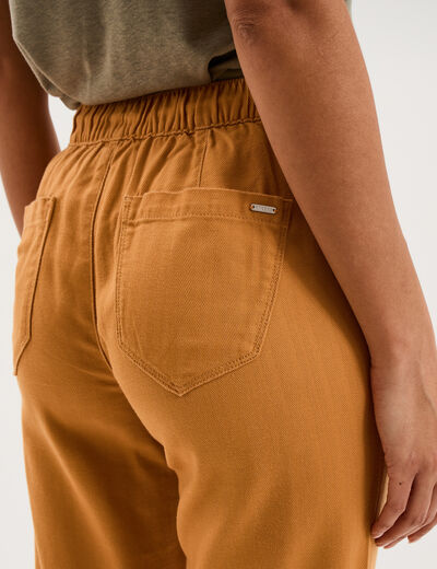 Pantalon mom taille &eacute;lastiqu&eacute;e jaune moutarde femme