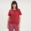 T-shirt col rond manches courtes coton rouge fonc&eacute; femme
