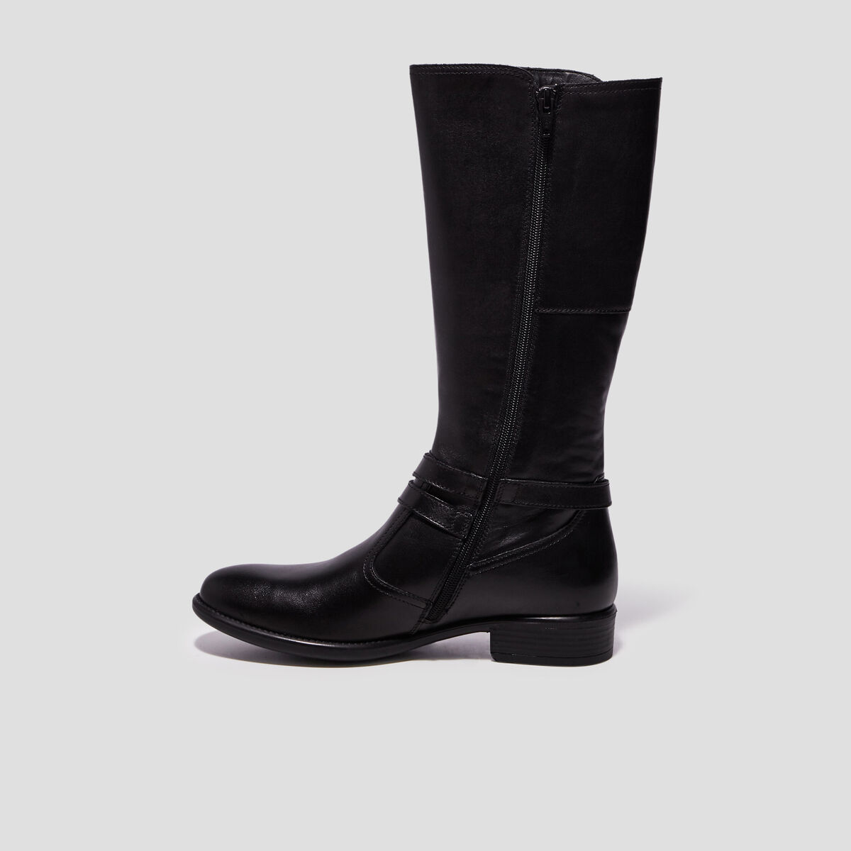 Bottes zippées en cuir avec brides noir fille