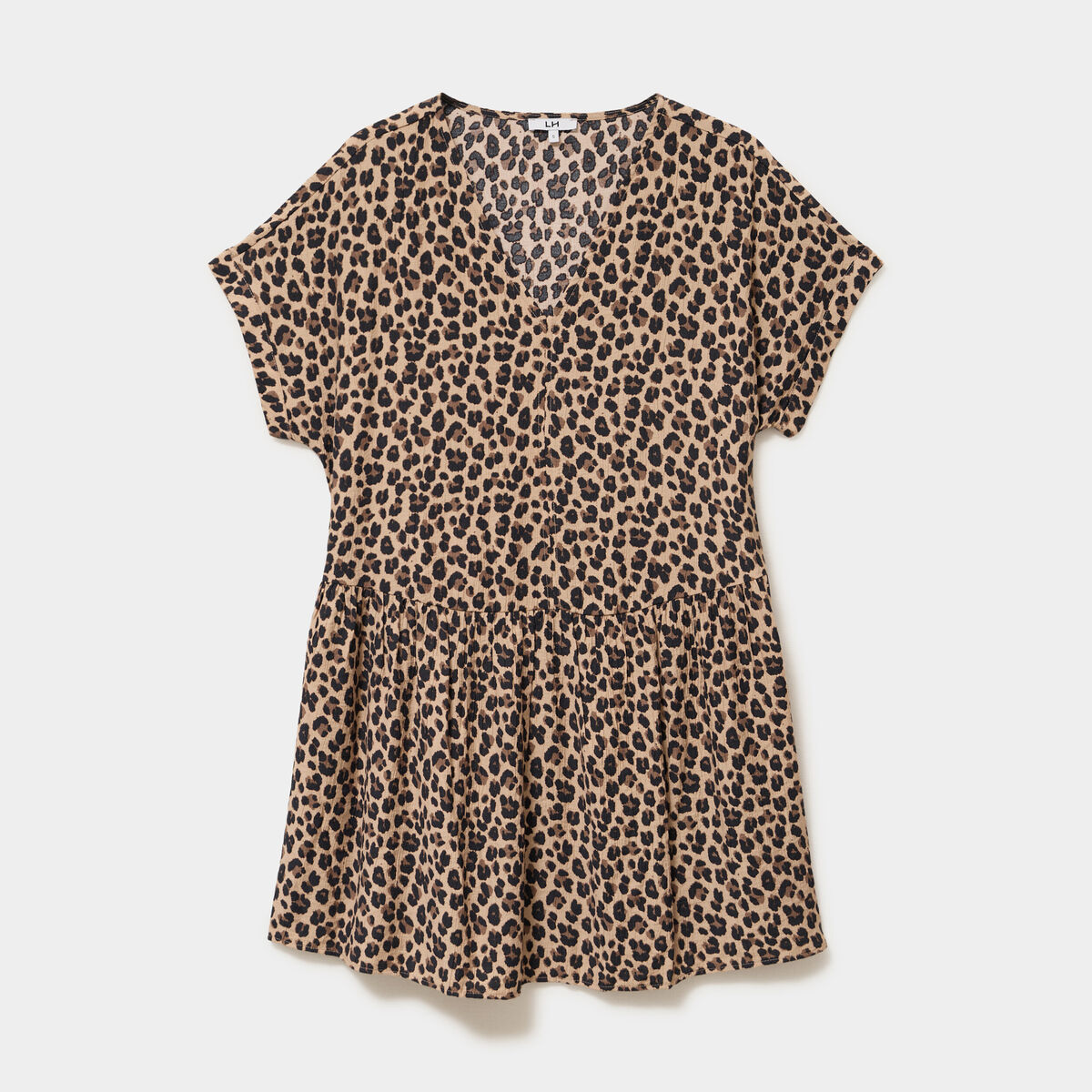 Robe courte fluide manches courtes beige clair femme