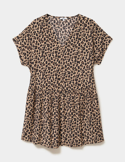 Robe courte fluide manches courtes beige clair femme